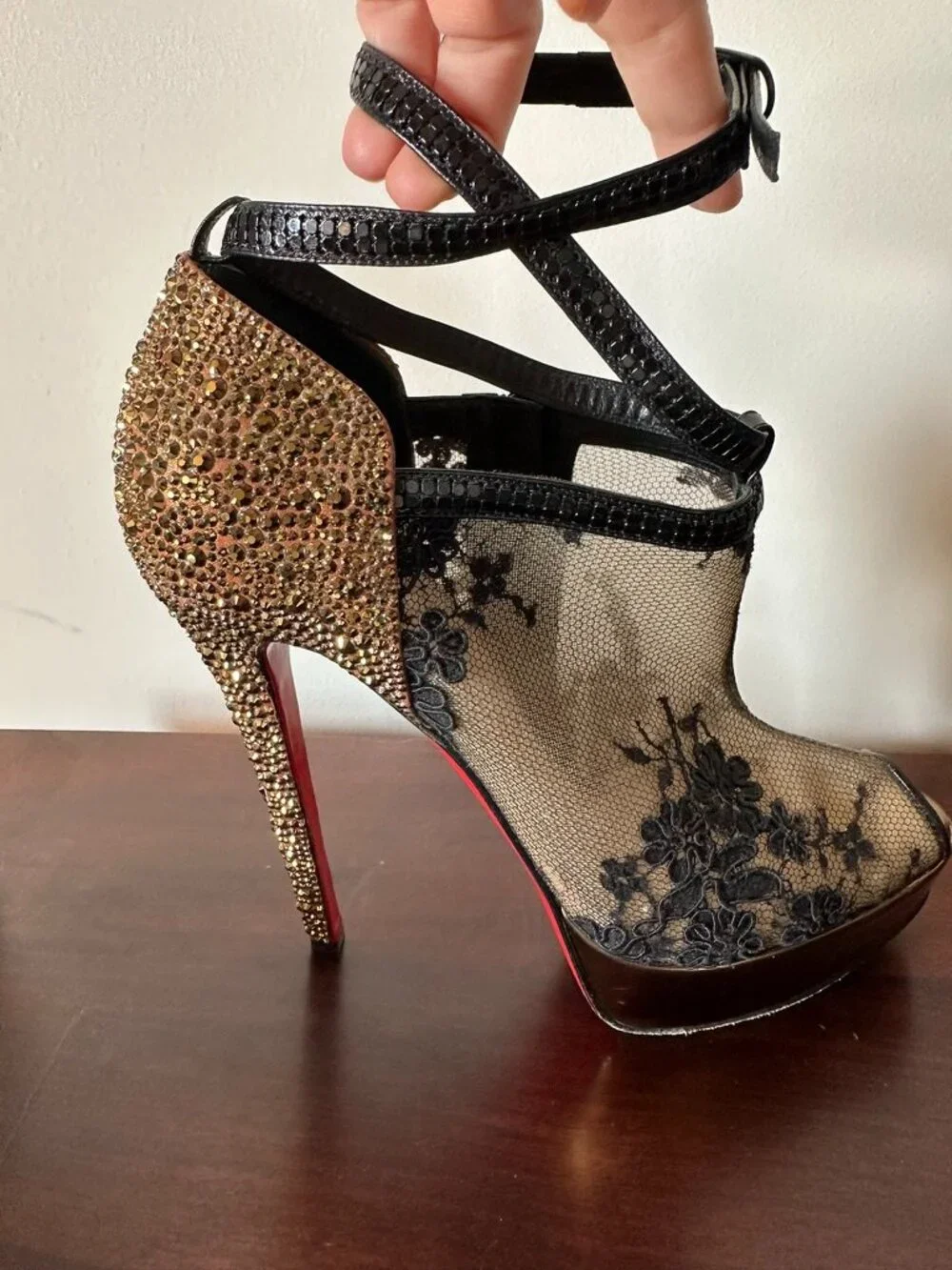 Christian Louboutin Bridget Strass Peep-Toe Booties